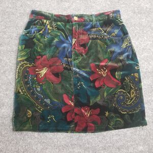 Vintage Guess by Georges Marciano Colorful Floral Velvet Skirt 80s 90s VTG